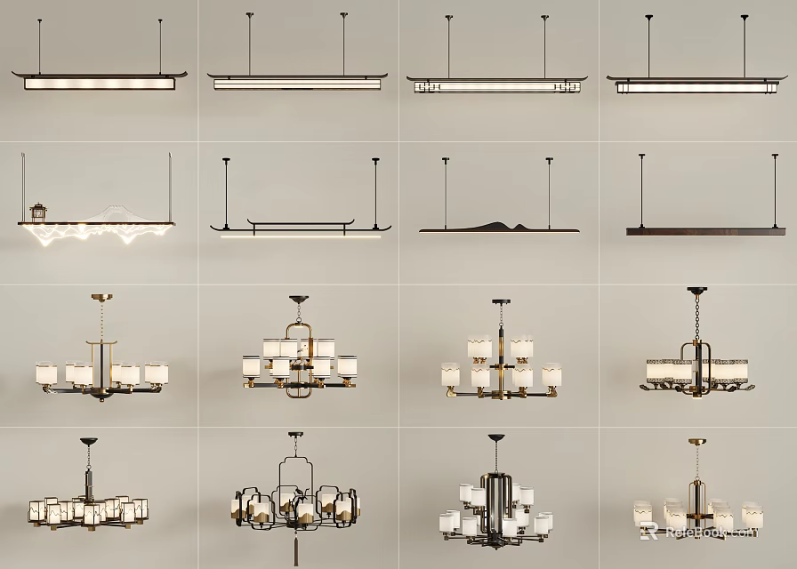 Various Modern Chandelier Designs with Different Shapes and Metal Frames 3d model