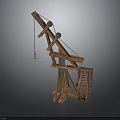 Ancient Wooden Crane Model with Lever System Wheel and Hook Structure