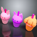 Three Colorful Cartoon Animal Ear Design Straw Cups For Daily Use