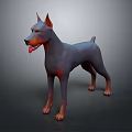 Standing Doberman Dog 3D Model With Blue Gray And Brown Coat And Tongue Out