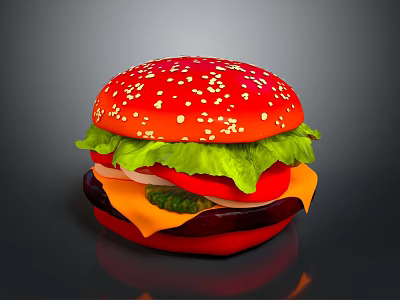 Delicious Burger with Red Sesame Bun Fresh Lettuce Tomato and Melted Cheese Patty 3d model