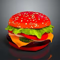 Delicious Burger with Red Sesame Bun Fresh Lettuce Tomato and Melted Cheese Patty