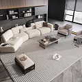 Modern Living Room Sofa Coffee Table Set With Armchairs Floor Lamp And Bookshelf