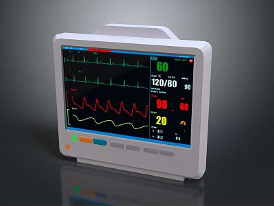 Medical Vital Signs Monitor With ECG Waveform And Patient Data 3d model