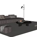 Modern Tufted Leather Sofa And Round Coffee Table Set With Ottoman Floor Lamp
