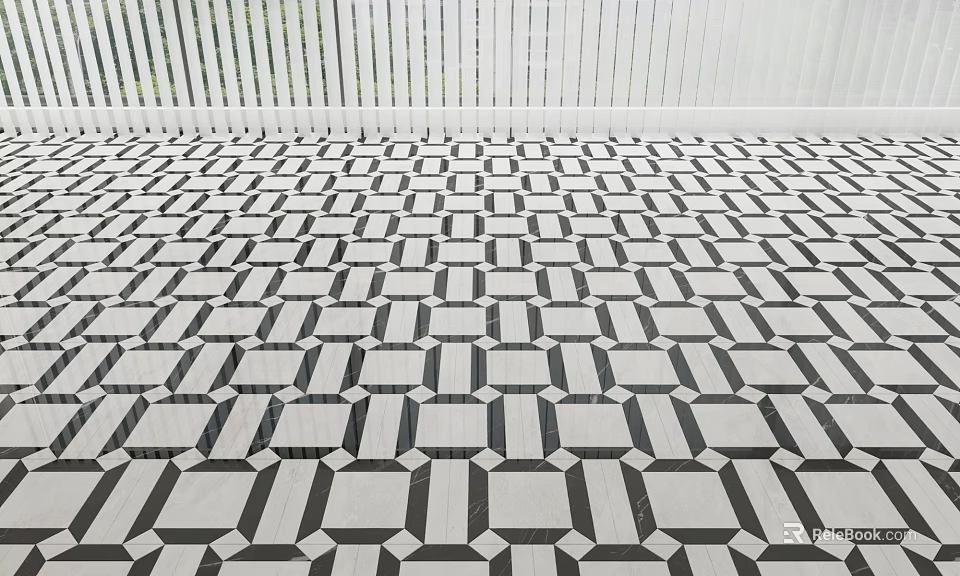 Black And White Geometric Pattern Floor Tiles For Modern Interior Design 3d model