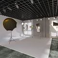 Professional Photography Studio Setup With Softboxes Reflectors Camera Tripod And White Backdrop