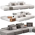 Modern Sectional Sofa with Multiple Configurations Light Gray White Upholstery Plush Pillows and Throw Blankets 3d model