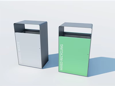 Public Waste Recycling Bins With Gray And Green Dual Containers For Waste Management 3d model