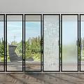 Black Framed Sliding Doors With Transparent Glass Offering Outdoor River Trees Grass And Sky View