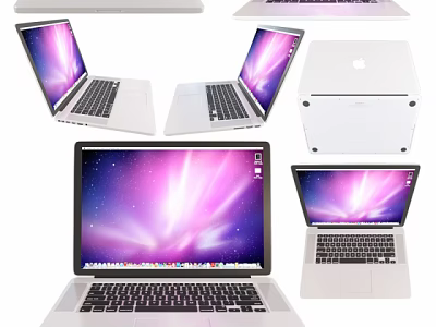Apple Laptops In Various Angles With Purple Pink Starry Screen Display And White Computer Case 3d model