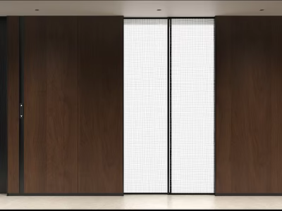 Minimalist Entryway Hallway Design With Wooden Panels And White Sliding Screens 3d model