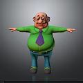 Chubby Elderly Man in Green Shirt Purple Tie Blue Pants with Arms Outstretched