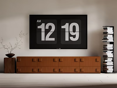 Modern Wooden TV Stand with Flat Screen TV and Decorative Bookcase in Living Room 3d model