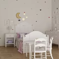 Cozy Kids Room Featuring White Children's Bed Star Moon Wall Decals and Wooden Floor
