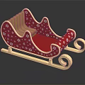 Festive Christmas Amusement Sleigh With Red Body White Snowflake Patterns And Golden Decorations