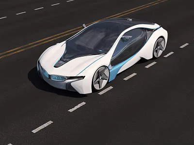 Sleek Future Concept Car With White Blue Body Transparent Roof And Aerodynamic Design 3d model