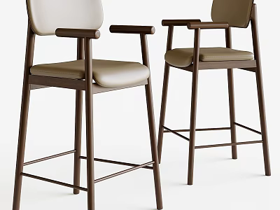 Modern Bar Stools With Brown Metal Frame Beige Upholstery And Armrests 3d model