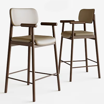 Modern Bar Stools With Brown Metal Frame Beige Upholstery And Armrests 3d model