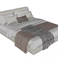 Modern Single Bed With White Bedding Brown And Gray Pillows And Blanket 3d model