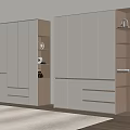 Modern Light Colored Wardrobe With Multiple Cabinet Doors Drawers And Illuminated Open Shelves
