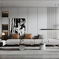 Modern Living Room Interior With Comfortable Sofa Wall Art Floor Lamp And Coffee Table