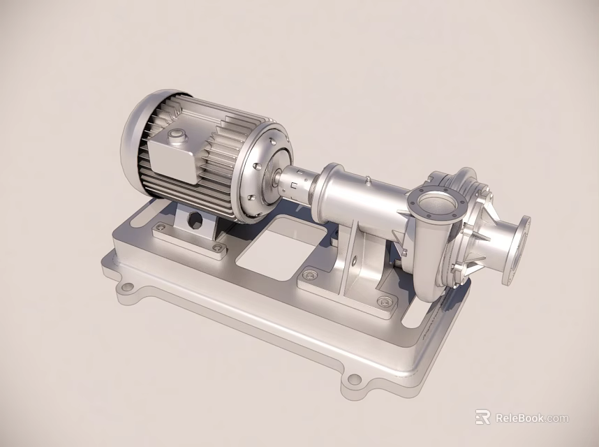 Industrial Pump And Motor Assembly With Silver Metal Base And Mechanical Components 3d model