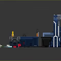 Modular Toy Construction Kit Featuring Blue Arches Yellow Boxes Street Lamps And Control Panels
