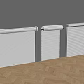 Three White Roller Blinds Mounted On Gray Wall With Herringbone Wooden Floor