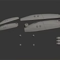 Two Metallic Spacecraft Components With Scattered Small Parts On White Background