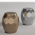 Two Modern Geometric Polygonal Stools With Gold And Silver Metallic Finish 3d model