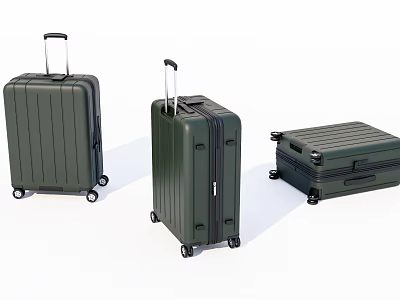 Dark Green Luggage Set With Various Sizes Telescopic Handles And Wheels 3d model