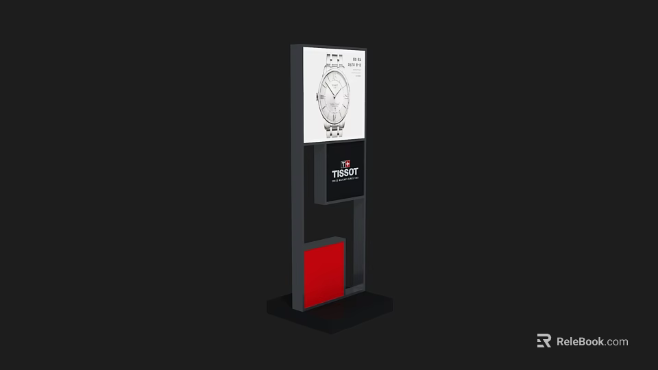 Modern Display Shelf With Billboard Brand Logo Red Panel And Black Frame 3d model 
