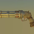 Vintage Industrial Revolver With Multiple Barrels Metallic Finish And Leather Wrapped Grip