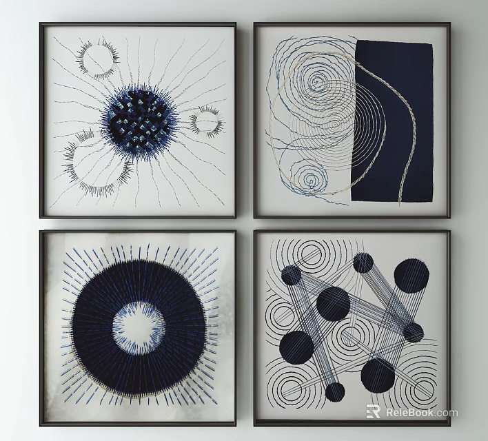 Framed Abstract Wall Art With Geometric Patterns Circles And Lines 3d model