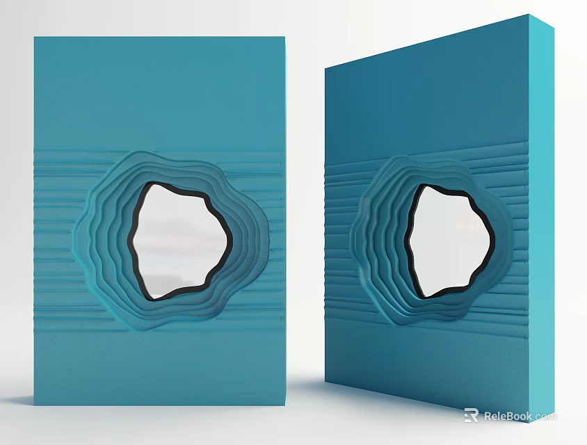 Dual Blue Components With Irregular Hollow And Wavy Decorative Lines Design 3d model 