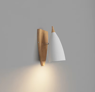 Modern Minimalist Wall Sconce With Wooden Accent And White Shade For Home Lighting Decor 3d model