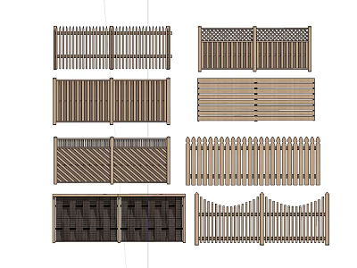 Various Wooden Fence Designs Including Lattice Slatted Picket and Arched Styles 3d model