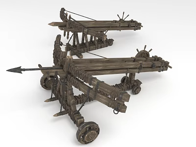 Ancient Wooden Siege Engines With Detailed Mechanical Structures Wheels And Arrowheads 3d model