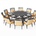 Modern Round Dining Table Set With Beige Chairs And Black Legs Design 3d model