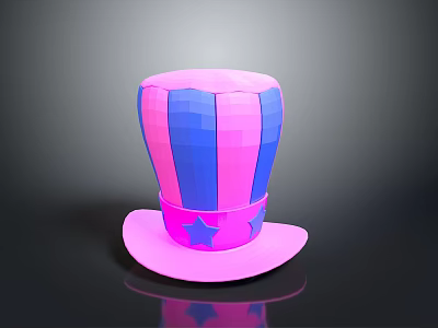 Pink And Blue Striped Top Hat With Star Decorated Band For Fashionable Look 3d model