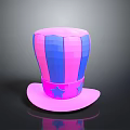 Pink And Blue Striped Top Hat With Star Decorated Band For Fashionable Look