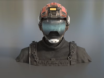 Intelligent Machine Helmet Featuring Advanced Display And Protective Gear System Design 3d model
