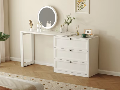 White Three Drawer Chest of Drawers with Round Mirror LOVE Sign and Decor in Bedroom 3d model