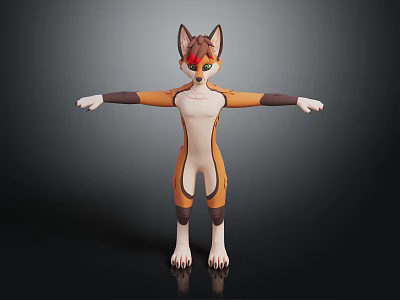 Anthropomorphic Fox Character Design With Brown White Fur Green Eyes Standing Pose 3d model