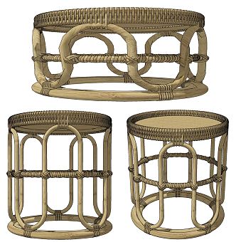 Southeast Asia Rattan Round Side 3d model