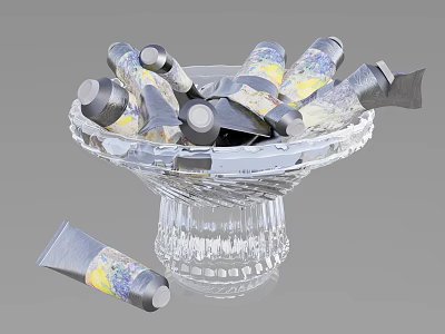 Colorful Household Tubes In Transparent Glass Bowl For Decorative Storage 3d model