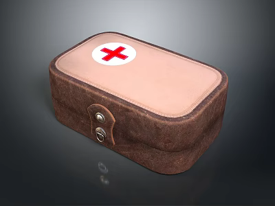 Brown Leather First Aid Kit With Red Cross Symbol And Metal Buckle 3d model