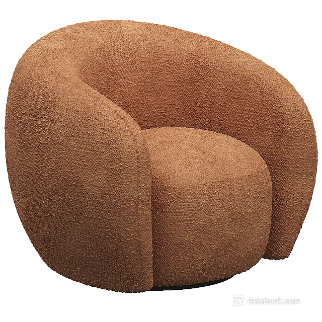 Comfortable Brown Single Sofa In Bouclé Fabric With Round Armrest And Modern Style 3d model 
