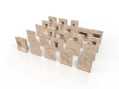 Stone Building Composed of Multiple Stone Blocks with Windows in Irregular Arrangement 3d model